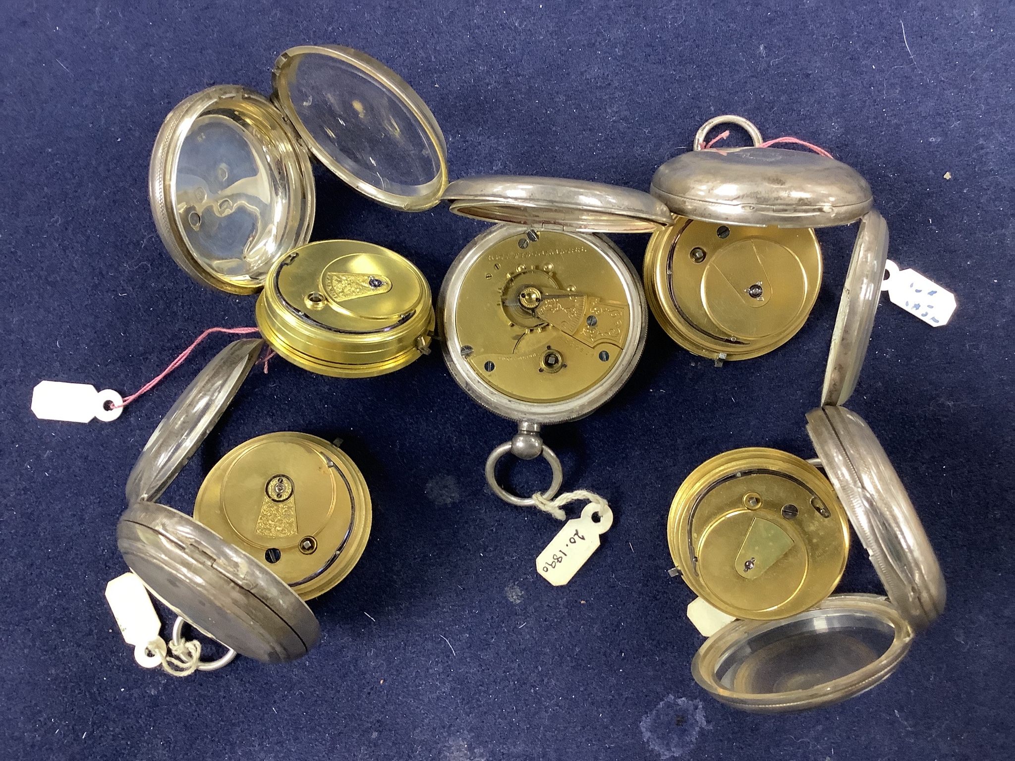 Ten assorted Victorian silver keyless and keywind pocket/fob watches.